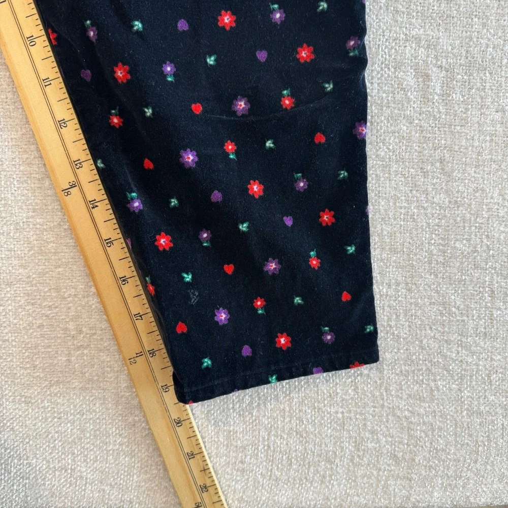 OshKosh Bgosh Black Corduroy Floral Heart Overalls Girls 6X Vestbak 90s EUC